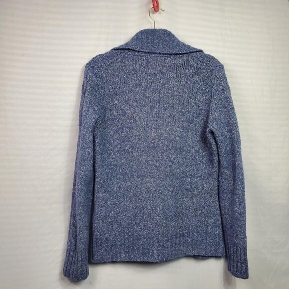 L.L. Bean Blue Cable Knit Marled Cardigan Sweater Wool Blend Medium - Picture 5 of 8